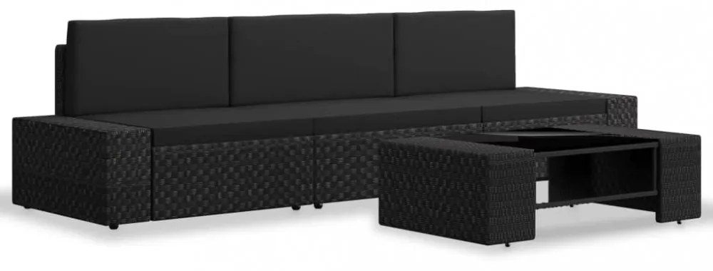 4 részes fekete polyrattan kerti ülőgarnitúra