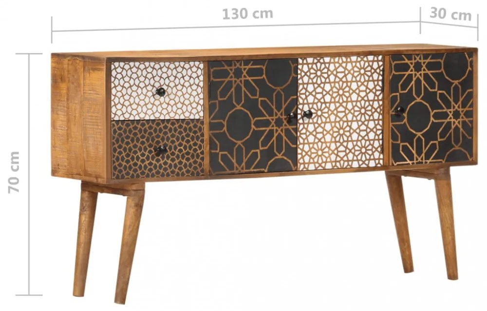 tömör mangófa tálalószekrény nyomtatott mintával 130x30x70 cm