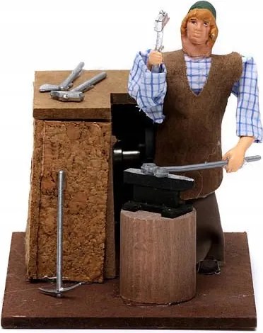 Elektromos Mozgatható Betlehem Figura 'kovács Üllővel'- 12cm-es figurákhoz