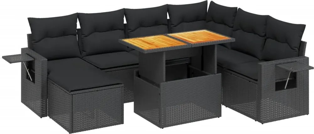 vidaXL 8 részes fekete polyrattan kerti ülőgarnitúra párnákkal