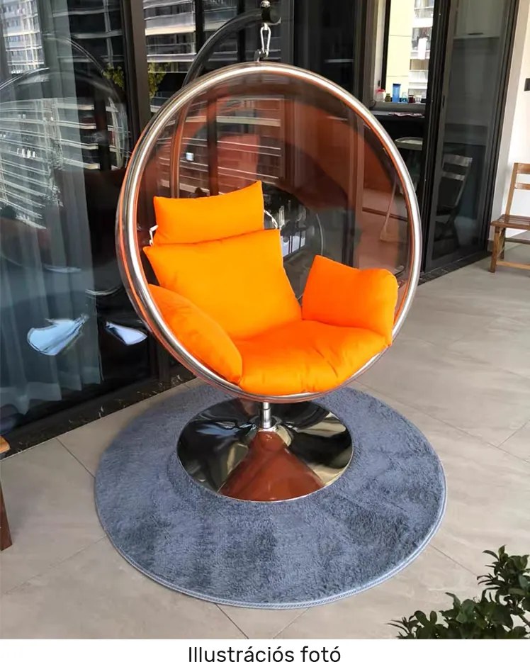 Függő fotel állvánnyal, átlátszó/ezüst/szürke, BUBBLE NEW TYP 3