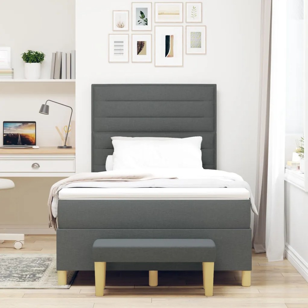 Box Spring Ágy matraccal és paddal Sötétszürke 120x190 cm Szövet