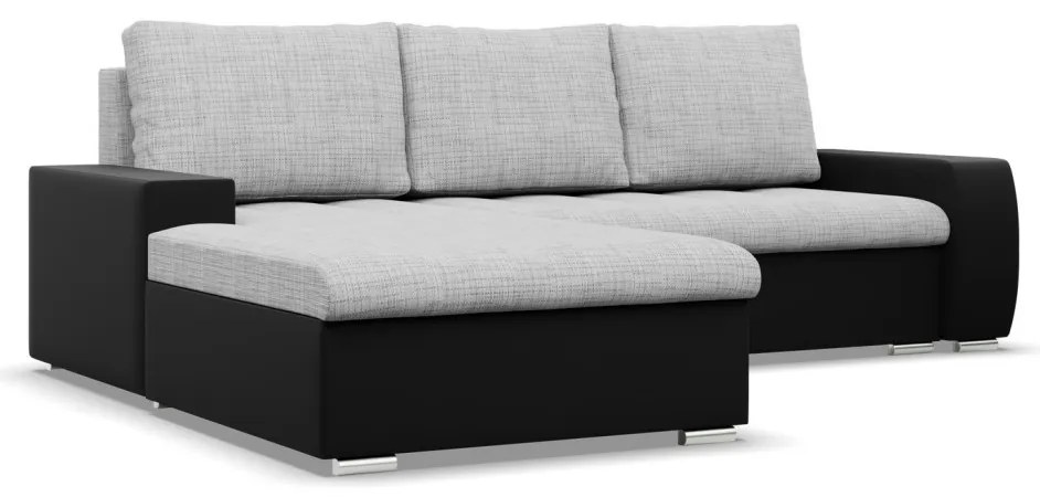 Toronto sarokkanapé, 2 ágyneműtartóval, fonott + műbőr, baloldali, szürke - fekete