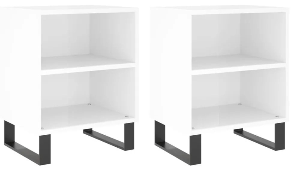 2 db magasfényű fehér szerelt fa éjjeliszekrény 40x30x50 cm