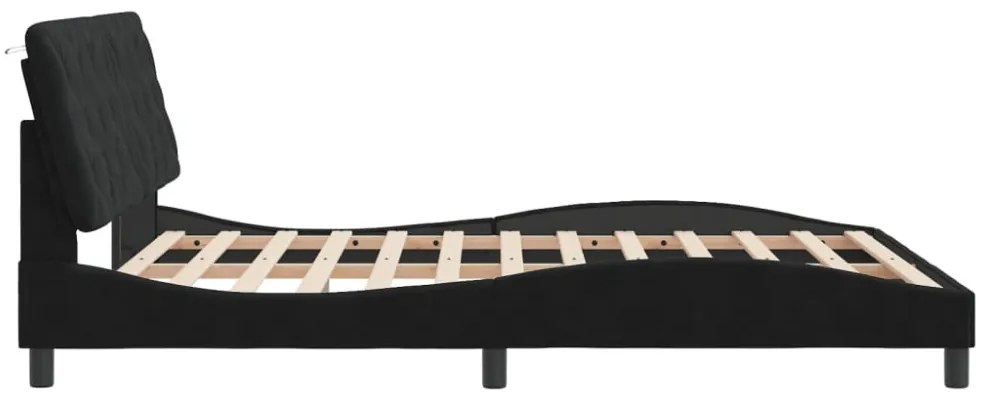 fekete bársony ágykeret LED-világítással 160 x 200 cm