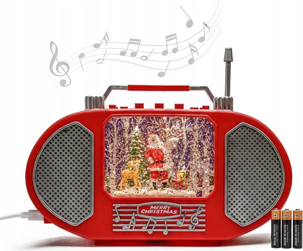 Karácsonyi Dísz Lámpás Zenélő Dobozzal, Elemes, Usb, Rádió, Télapó