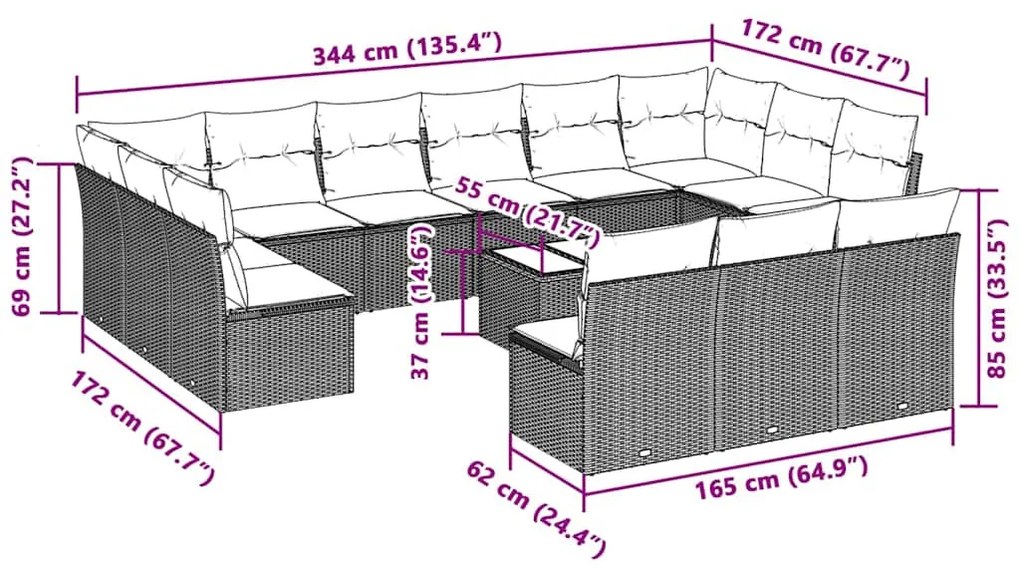 14 részes világosszürke polyrattan kerti ülőgarnitúra párnával
