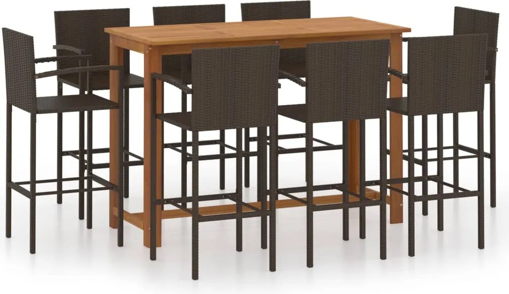 vidaXL 9 részes barna kerti bárszett