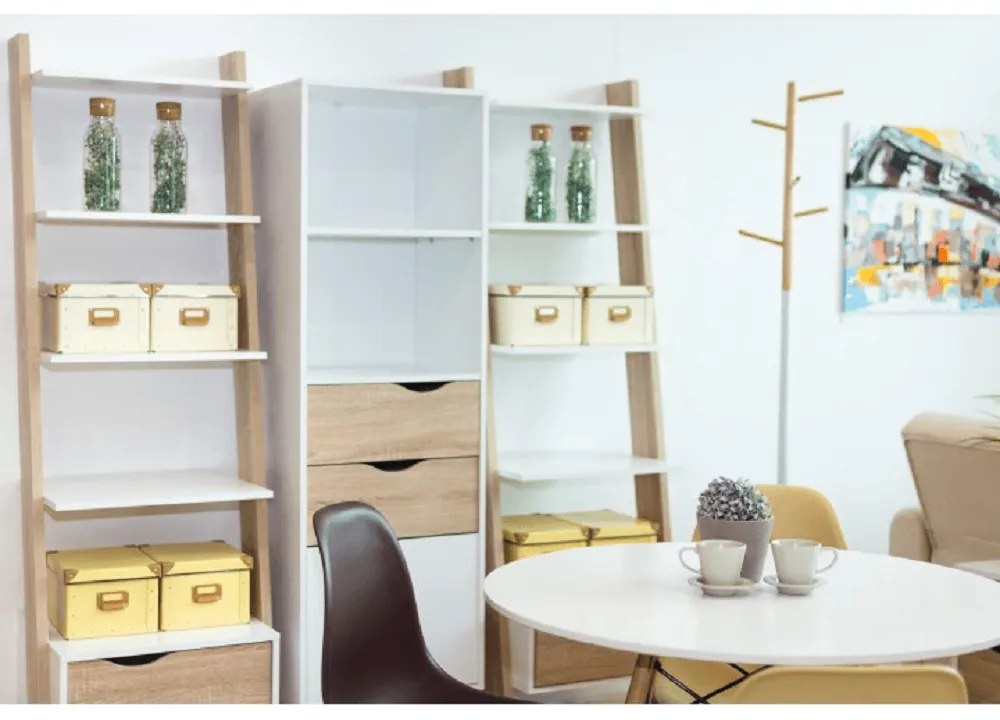 könyvespolc fiókkal, tölgy sonoma/fehér, OSLO 75385