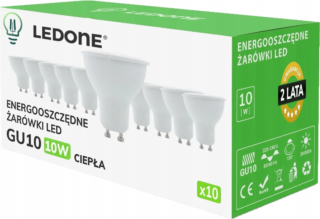 10x Led izzó GU10 10W Hőszín Prémium energiatakarékos Led szett