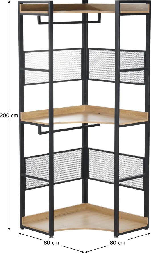 Sarokállvány polccal, tölgy/fekete, KILOS NEW TYP 5