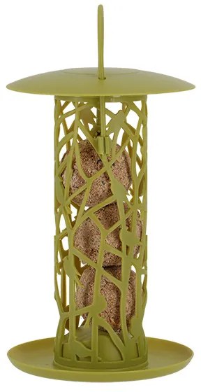 Faggyúgolyó tartó madáretető tetővel, zöld