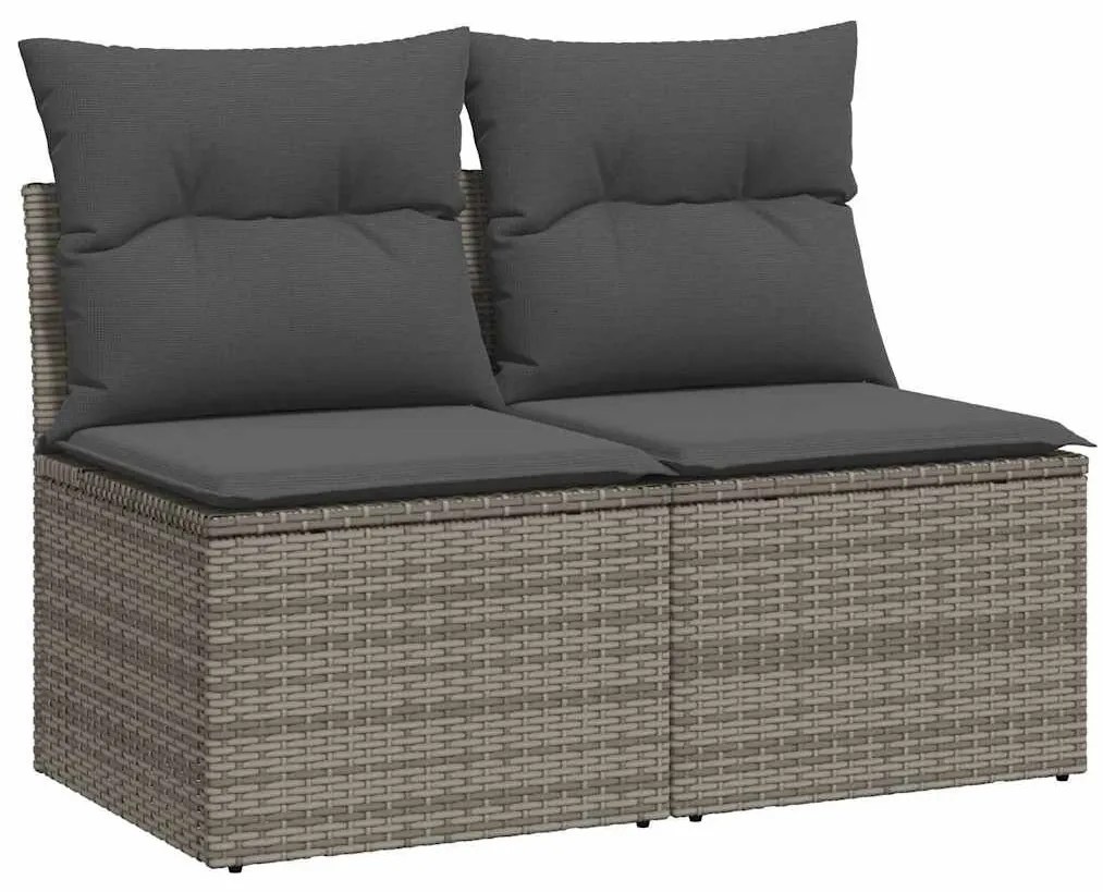 2 részes szürke polyrattan akácfa kerti ülőgarnitúra párnákkal