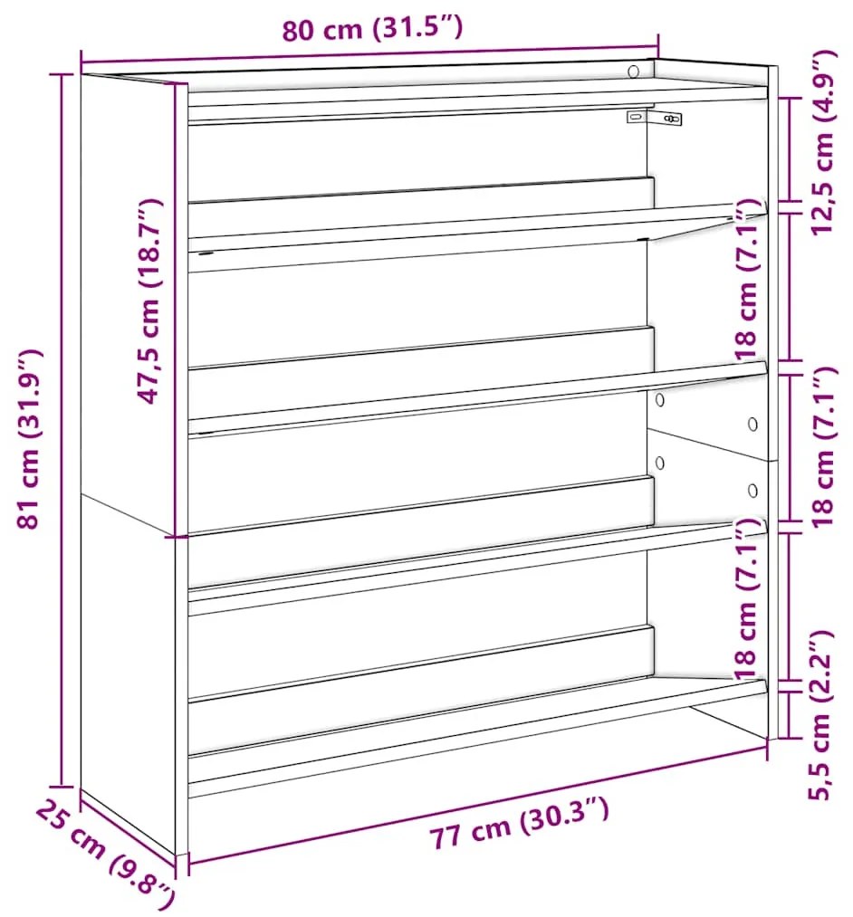 betonszürke szerelt fa cipőtartó 80x25x81 cm