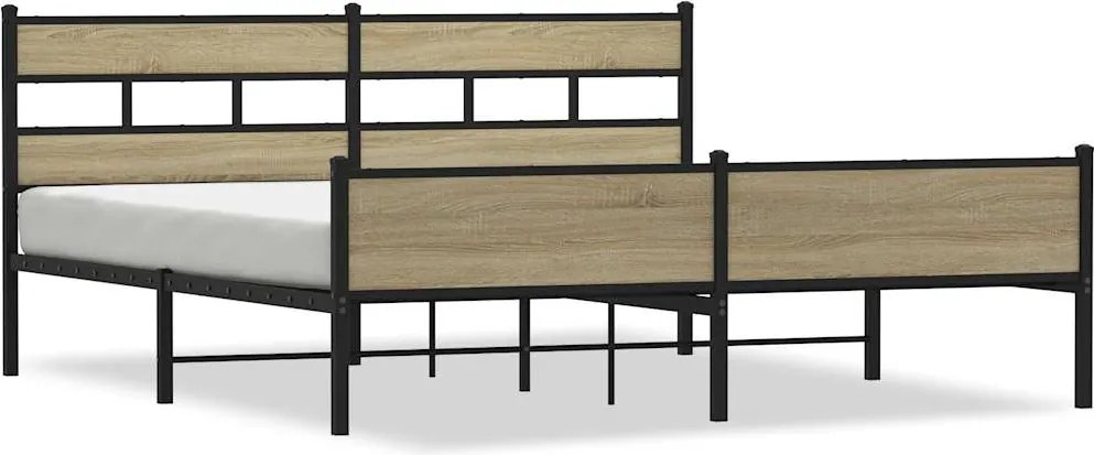 vidaXL sonoma tölgy színű fém ágykeret matrac nélkül 183 x 213 cm