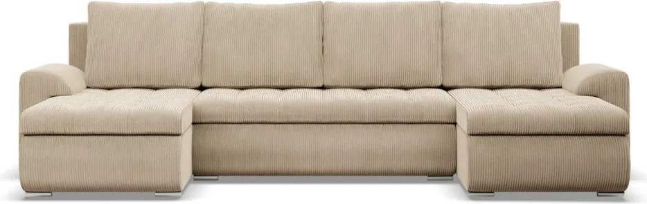Tokio U alakú sarokkanapé, 3 ágyneműtartóval, kordbársony, univerzális oldal, bézs