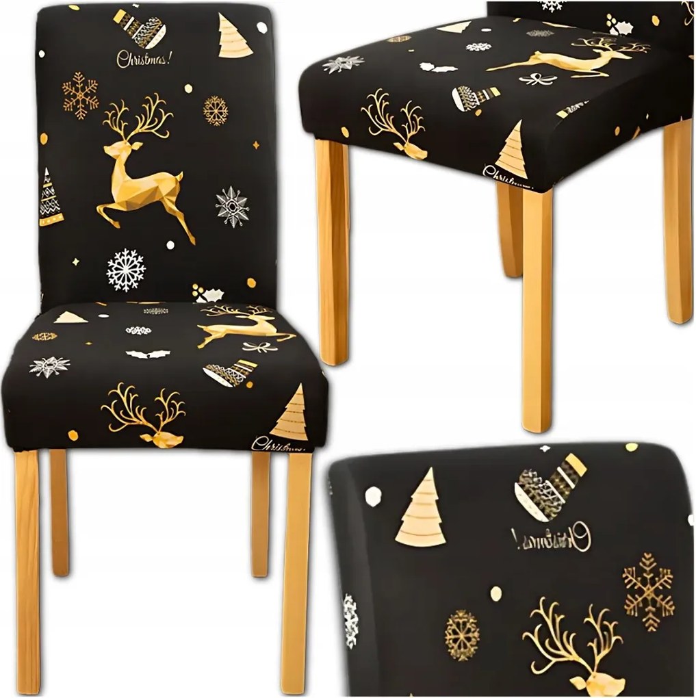 Karácsonyi Székhuzat Fekete Mintás Rugalmas Fekete Dekoráció