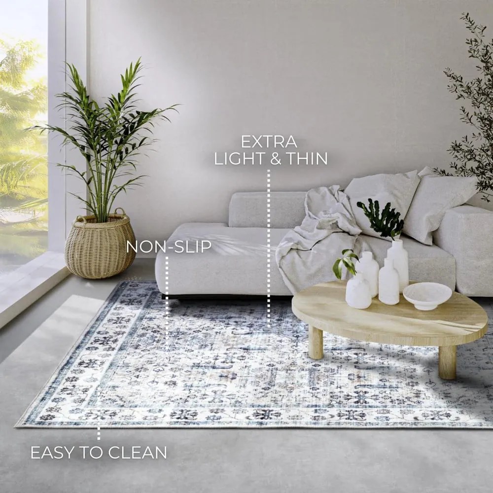 Világoskék szőnyeg 80x150 cm Saveh Cream Blue – Elle Decoration