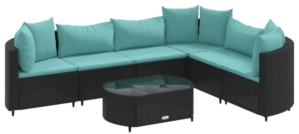 7 részes fekete polyrattan kerti ülőgarnitúra párnával