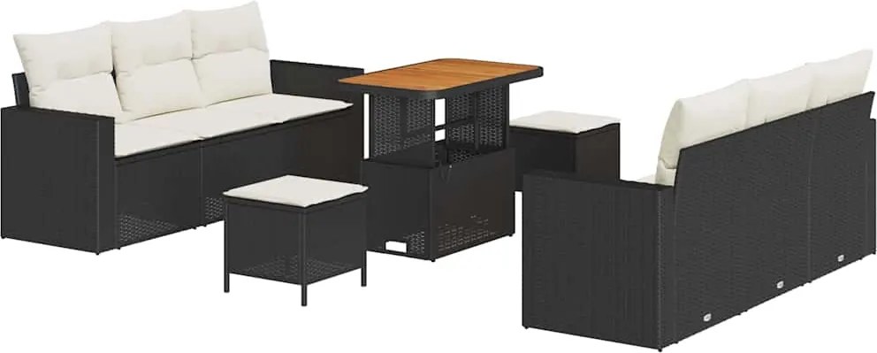 vidaXL Kerti Kanapé Szett 9 pcs Fekete polirattan