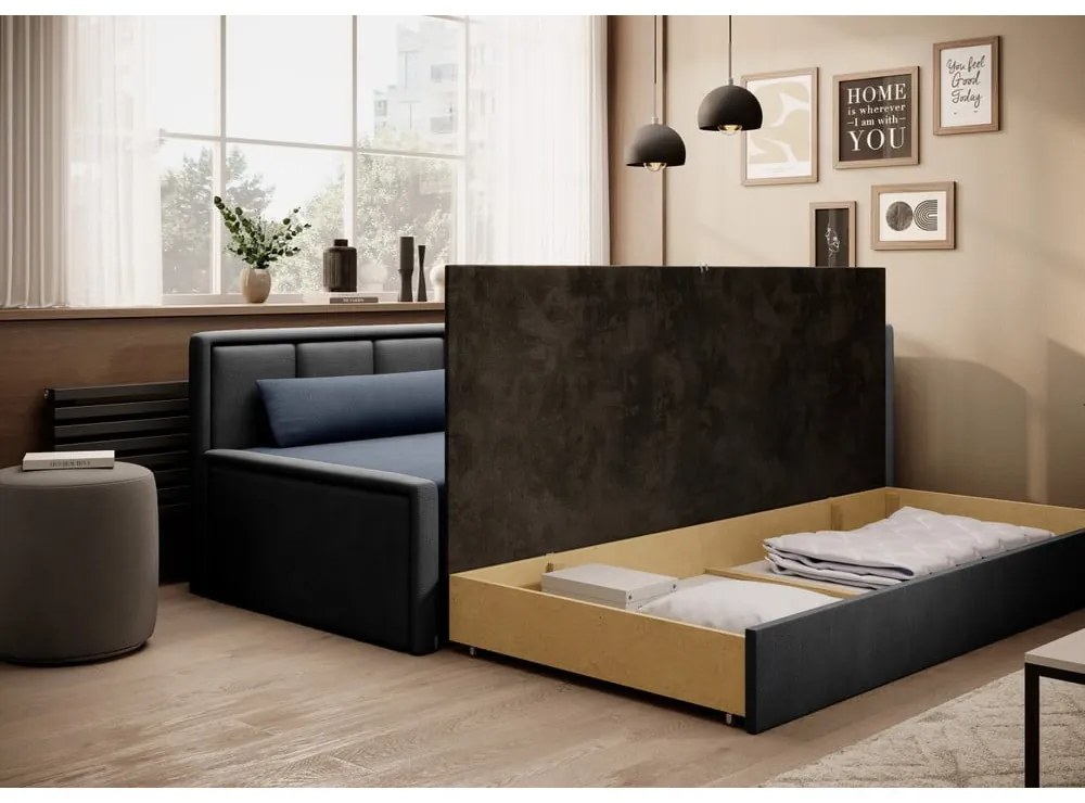 Kék-szürke zsenília kinyitható-tárolóhelyes kanapé 214 cm Fulgeo – ELTAP