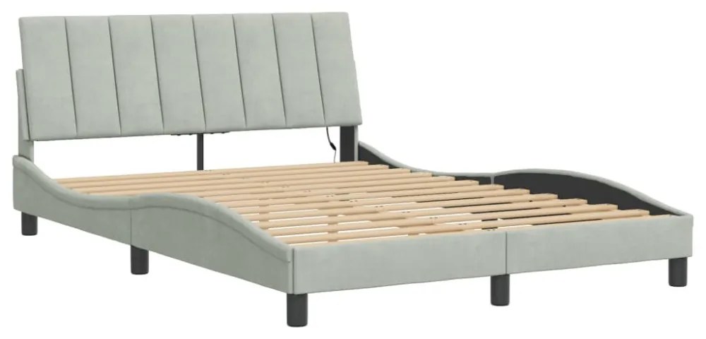 világosszürke bársony ágykeret LED-ekkel matrac nélkül Hanko 120 x 200 cm