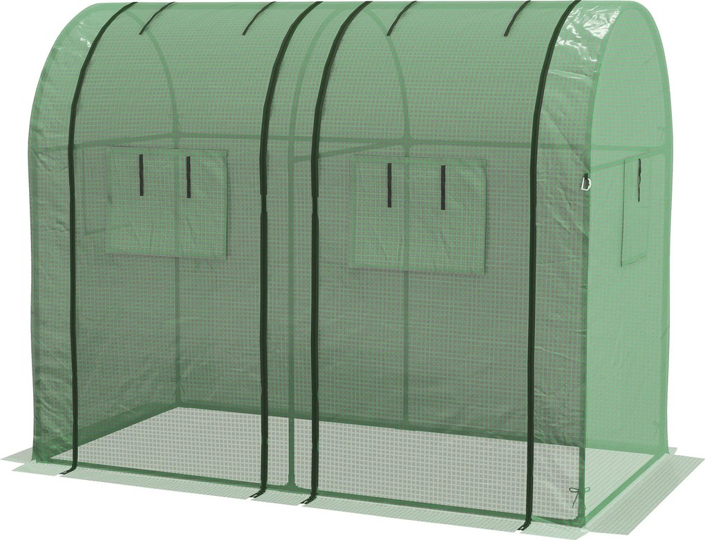 Outsunny Kertészet Üvegház Tartós Üvegház 4 Felgörgethető Ajtóval és 2 UV-ellenálló Cipzáros Ajtóval Növények, Virágok és Paradicsomok Teraszra és Pav