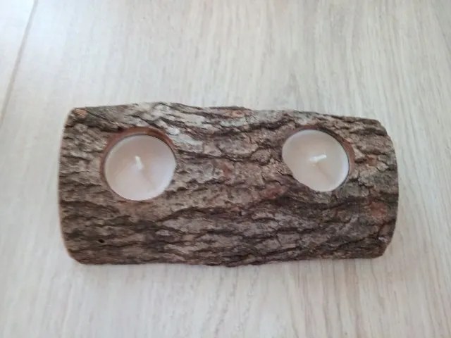 Fa Gyertyatartó Kéreggel 2 Tealight Kézzel Készített Ajándék Kézműves