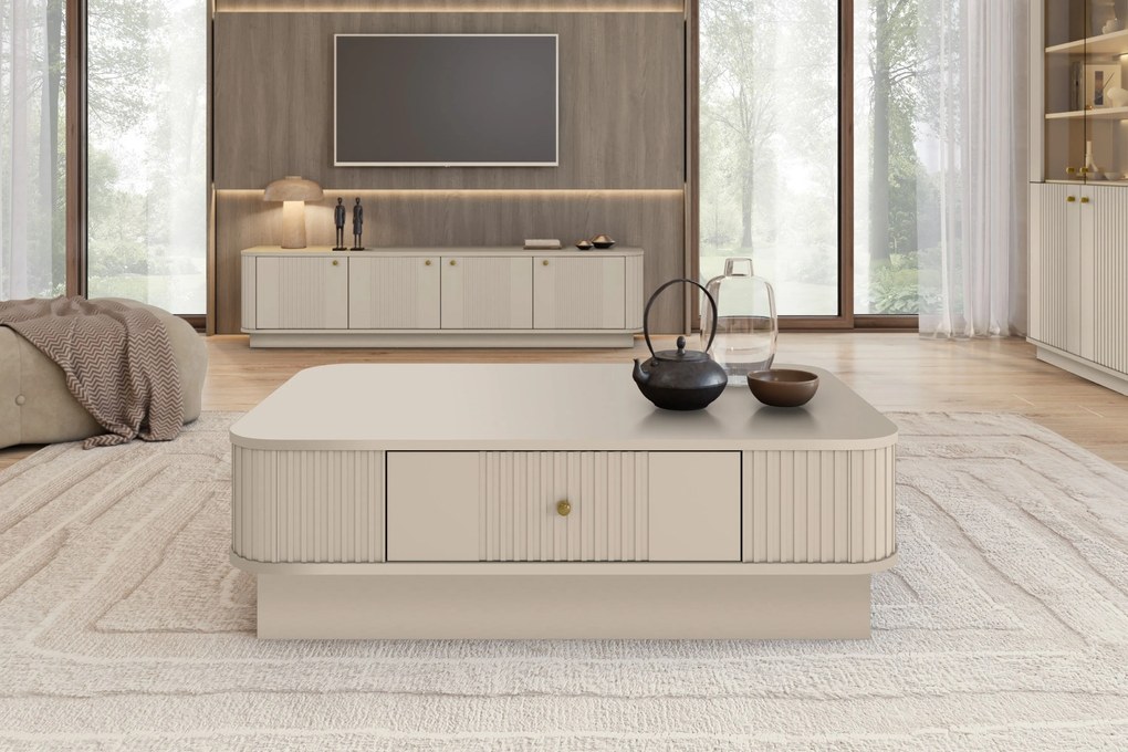 Vesper dohányzóasztal 103x60 cm fiókkal, lábazaton - kasmír / arany fogantyú