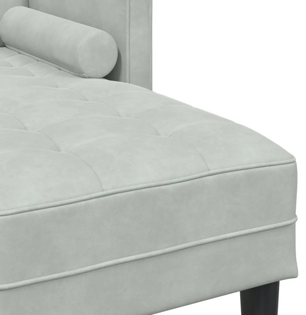 Kerti Kanapé Ülőrésszel és Párnákkal L-alakú Világosszürke Bársonyos, 3-üléses Kanapé Chaise L-alakú Világosszürke 160 cm Bársonyos, Pad Világosszürke 113 cm Bársonyos