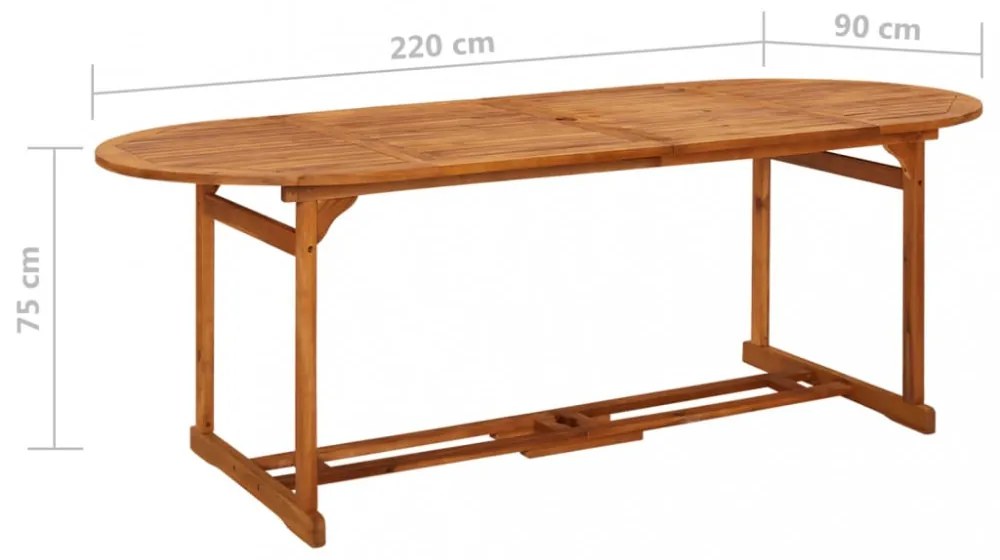 tömör akácfa kerti étkezőasztal 220 x 90 x 75 cm