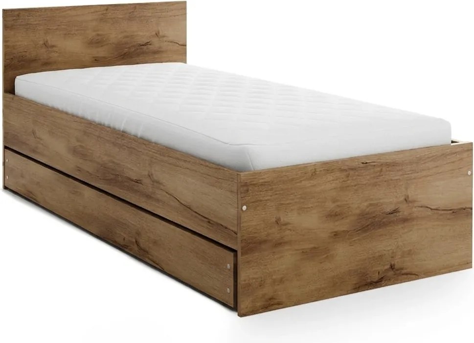 Ágy ELISA 90 x 200 cm, artisan tölgy Ágyrács: Lamellás ágyrács, Matrac: Deluxe 10 cm matrac