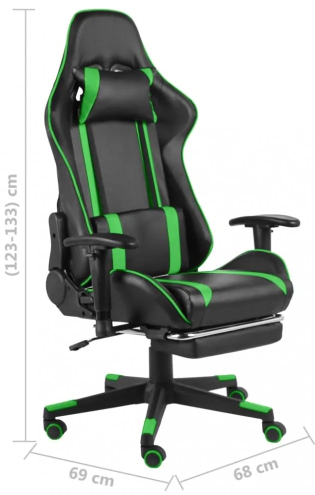 zöld PVC forgó gamer szék lábtartóval