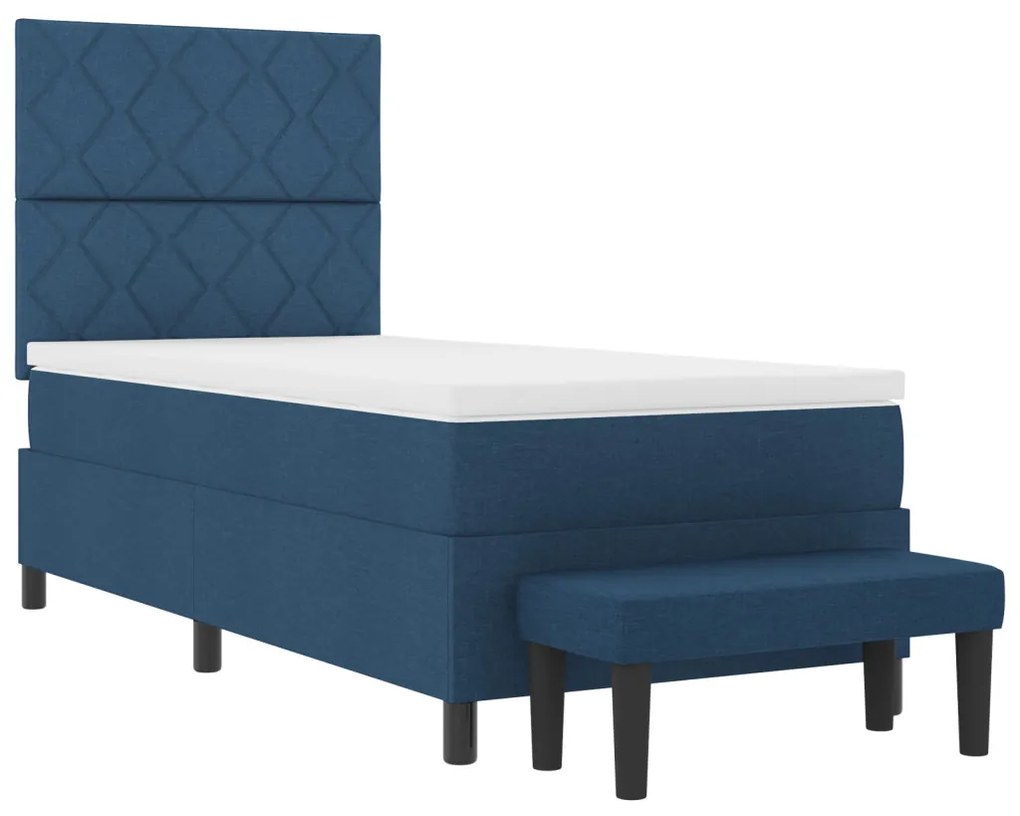 Boxspring ágy matraccal és paddal Kék 90x200 cm Szövet