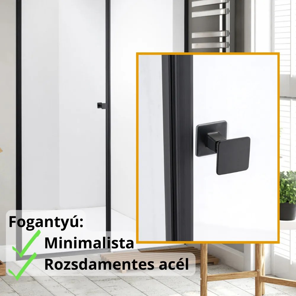 Stuxi Bari Fix Black 150 cm (80+70) széles nyíló zuhanyajtó fix fallal, 6 mm vízlepergető üveggel, matt fekete profillal, 195 cm magas