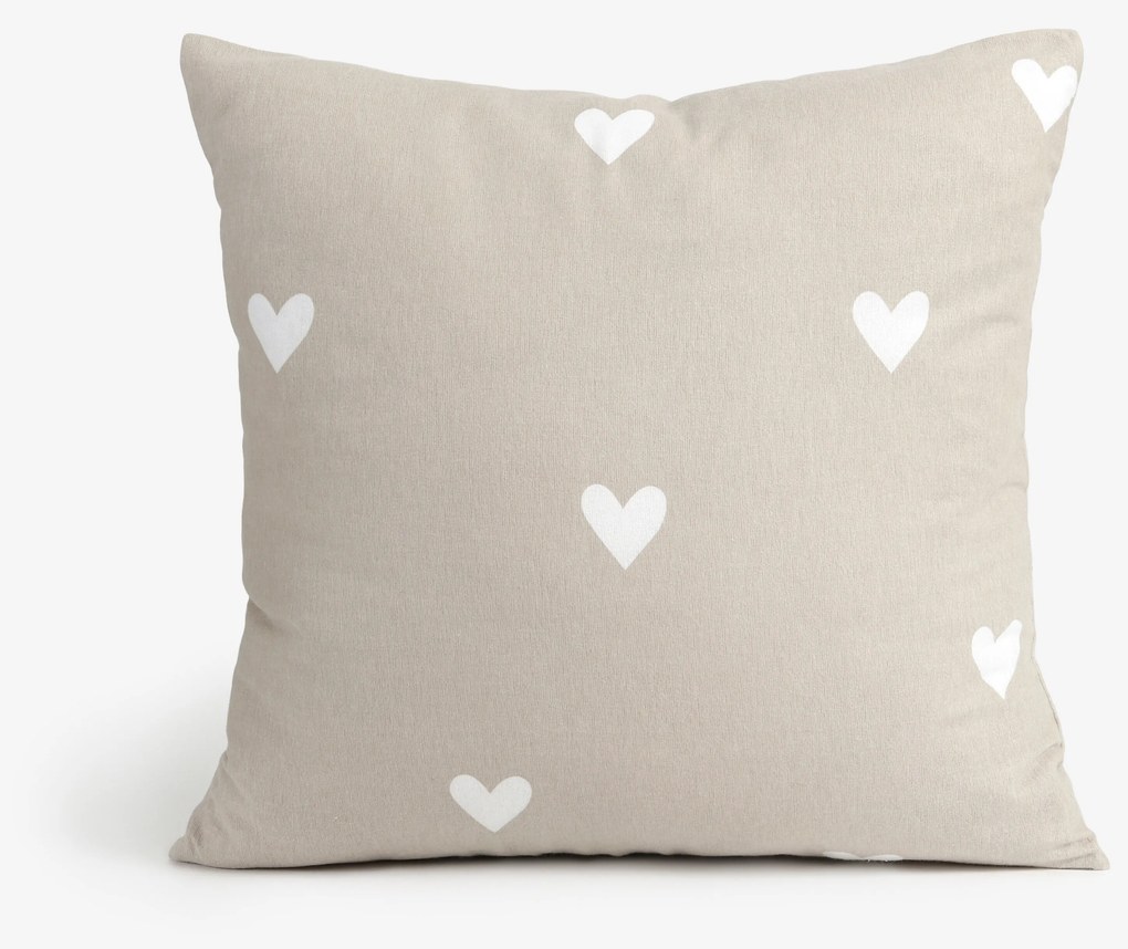 Goldea flanel párnahuzat - szívecskék, latte színű alapon 40 x 40 cm