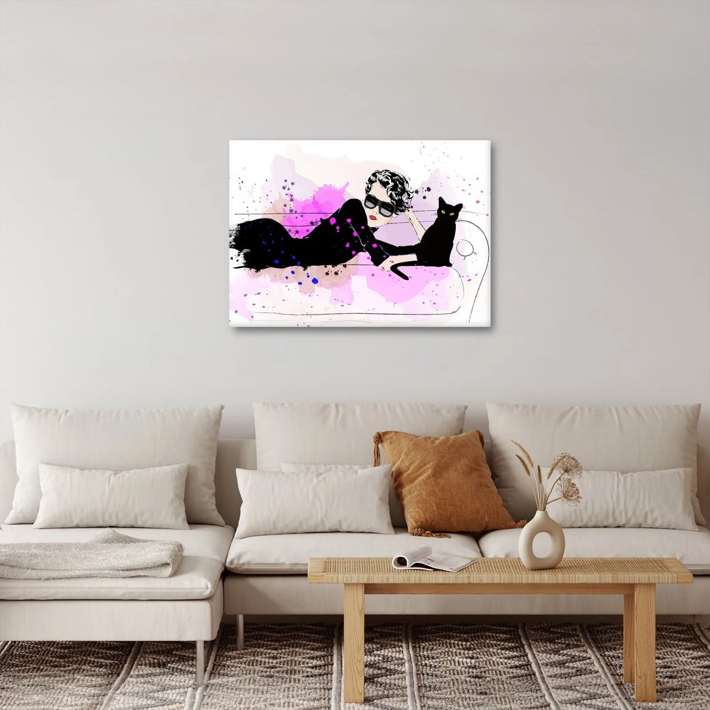 Kép - Nő egy fekete macskával (70x50 cm)
