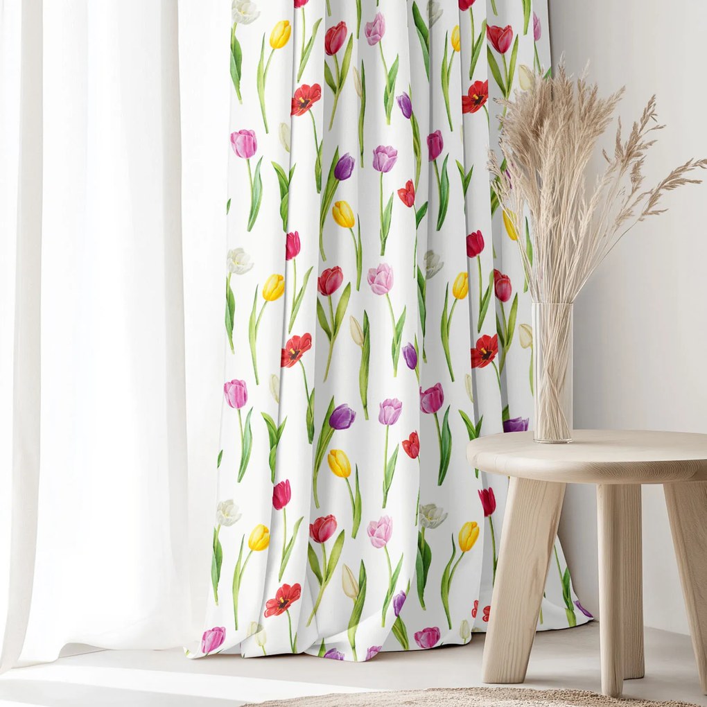 Goldea dekor függöny - színes tulipánok 240x150 cm