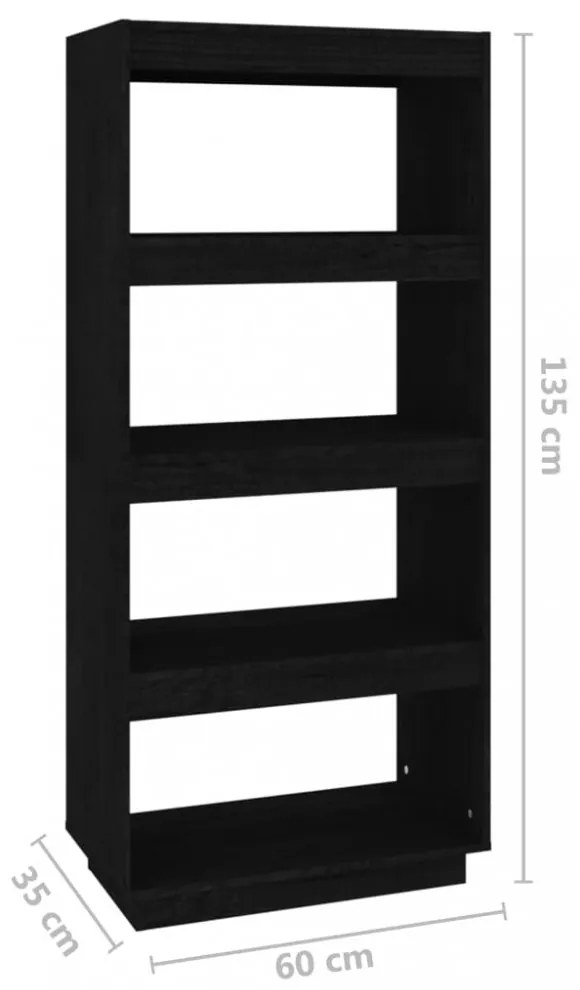 fekete tömör fenyőfa könyvszekrény/térelválasztó 60x35x135 cm
