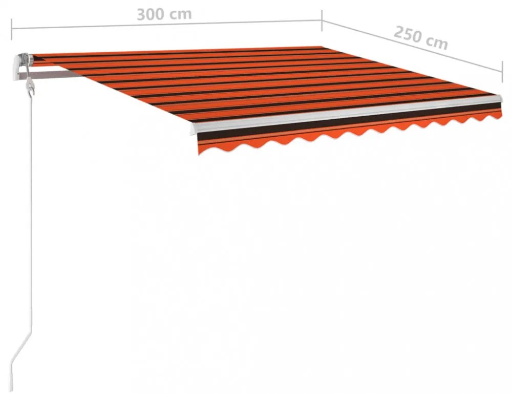 narancssárga-barna kézzel kihúzható LED-es napellenző 3 x 2,5 m