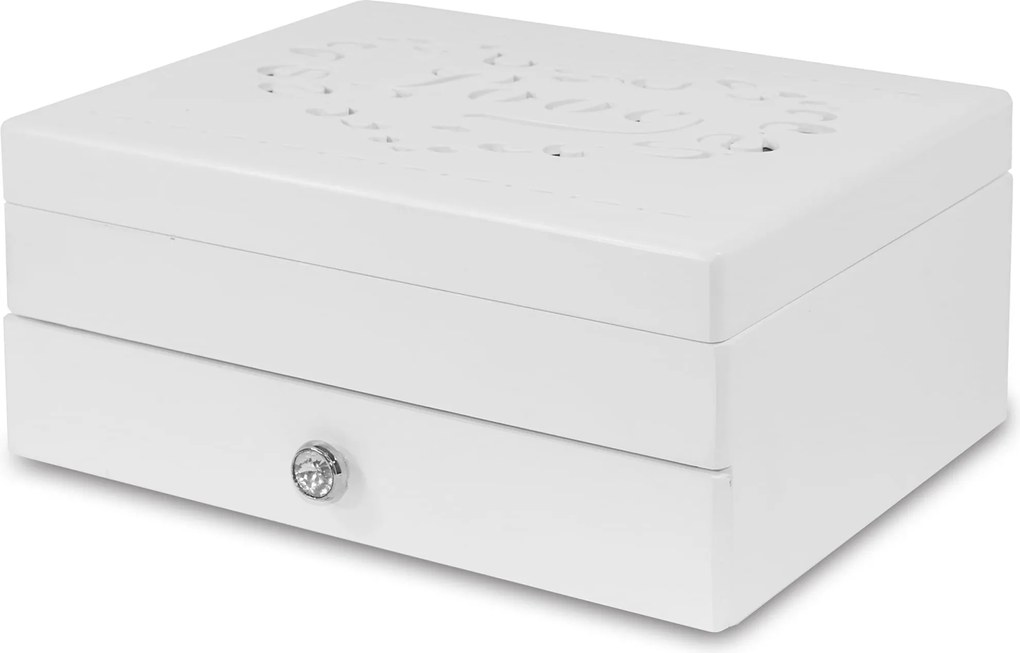 Ékszertartó doboz, fehér, fa