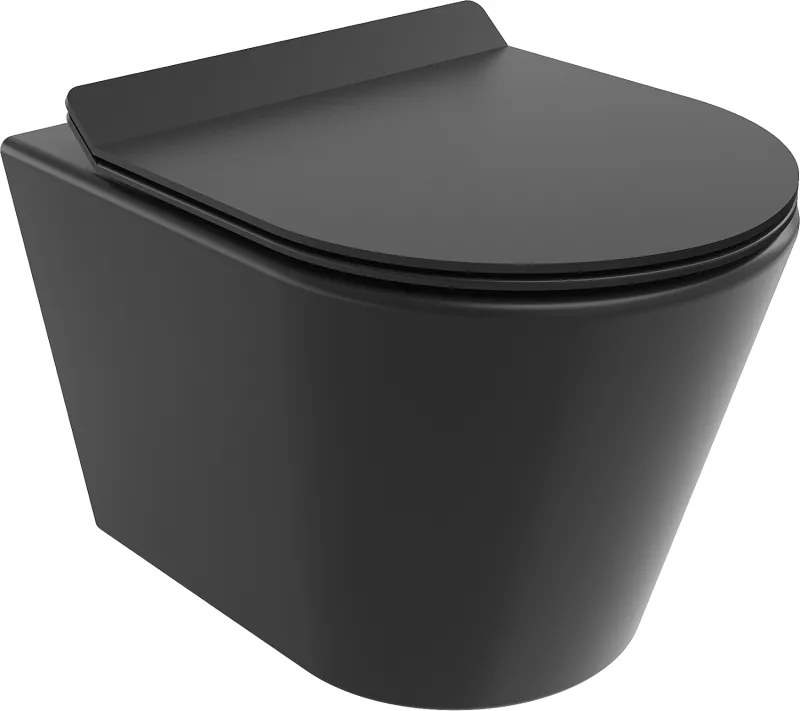 Mexen Rico Rimless WC csésze slim lassan záródó duroplast ülőkével, fekete matt - 30720185