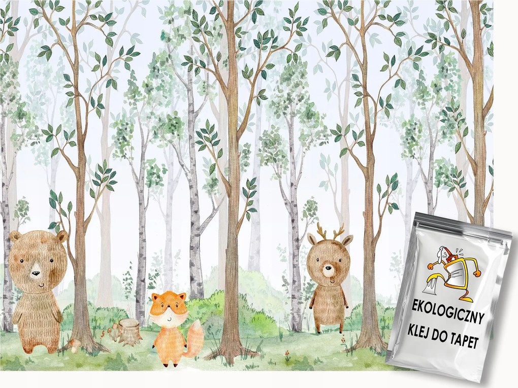 Fotótapéta Flizelina Erdő Fák Állatok Szarvas Medve Róka 400x280 ragasztó