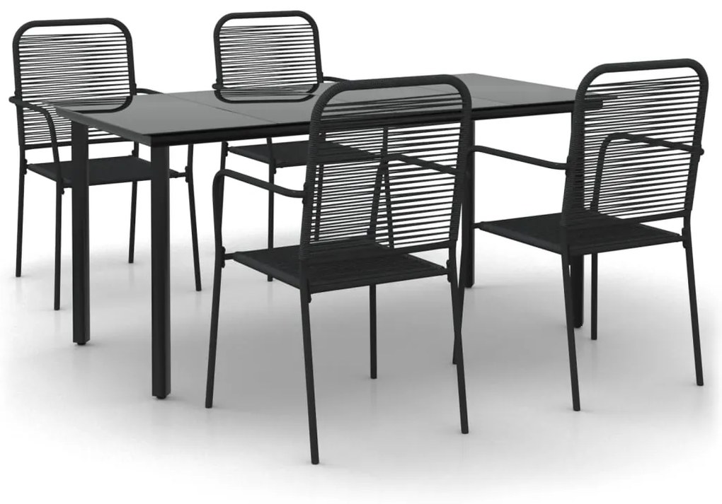 vidaXL 5 részes fekete pamut kötél és acél kerti étkezőgarnitúra