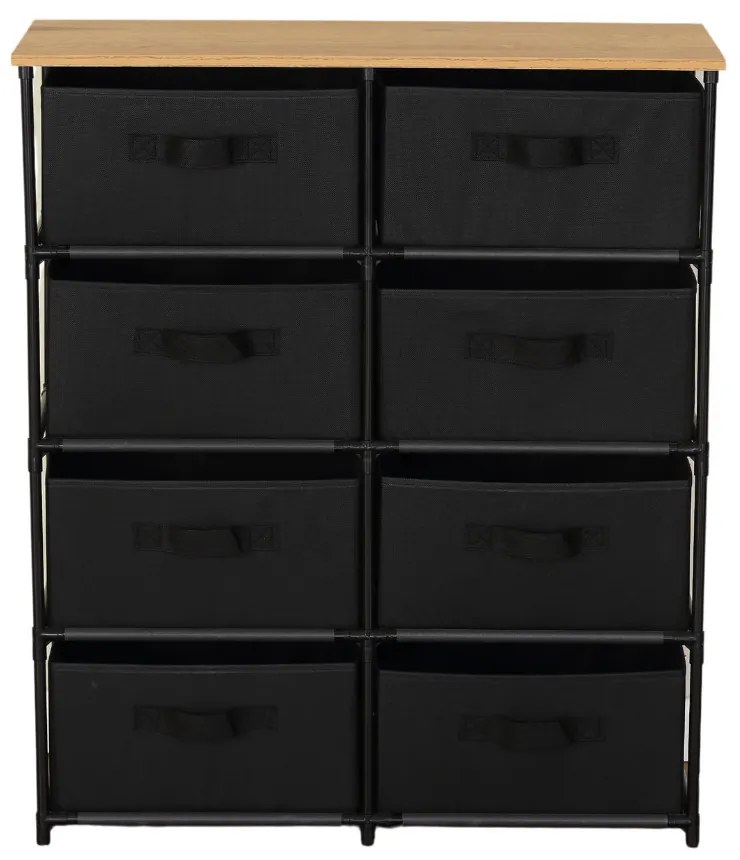 Intenso Home komód 8db szövet fiókkal 76x90cm | Fekete - arany tölgy vászonfiókos tároló