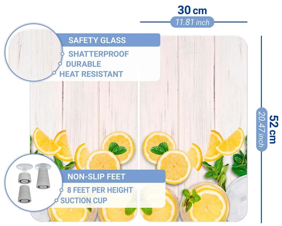 Edzett üveg tűzhely fedőlap szett 2 db-os 52x30 cm Lemons – Wenko