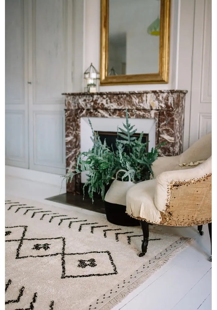 Krémszínű mosható kézi szövésű pamut szőnyeg 140x210 cm Bereber Rhombs – Lorena Canals