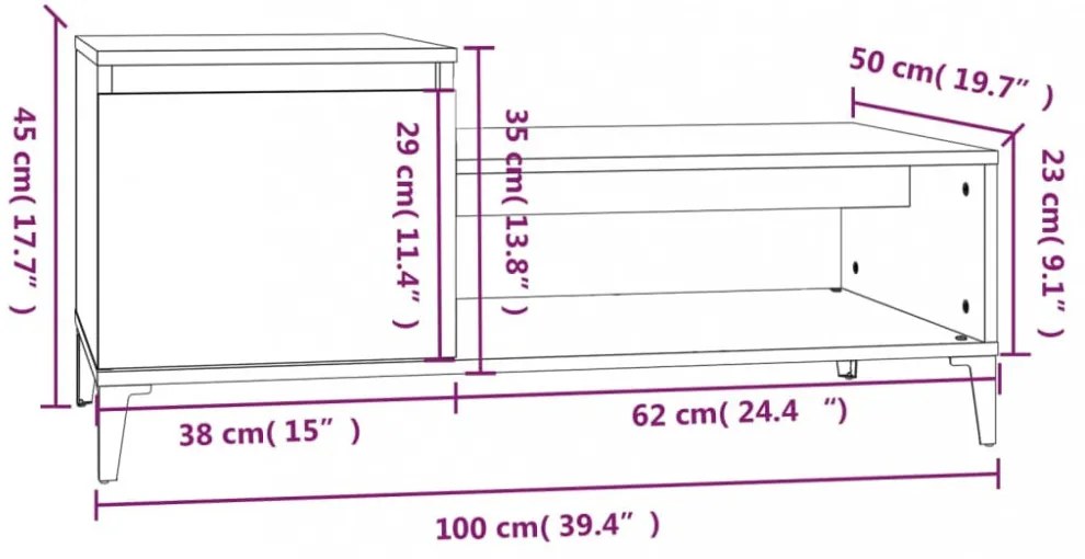 betonszürke szerelt fa dohányzóasztal 100 x 50 x 45 cm
