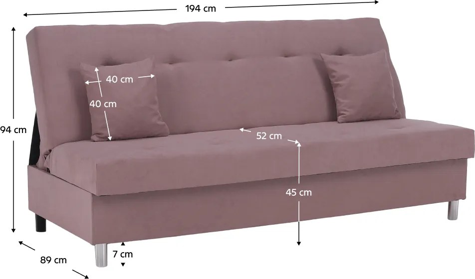 Kihúzható kanapé, rózsaszín, ALADA
