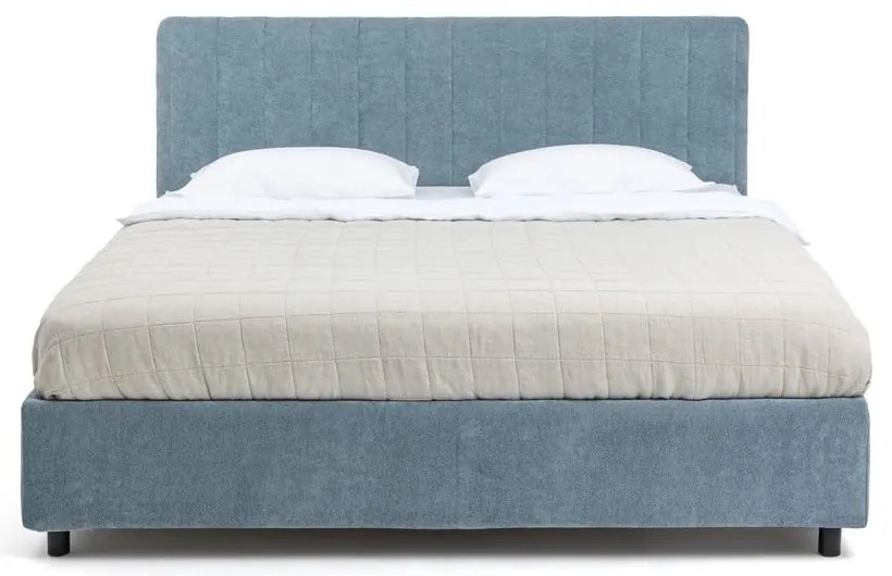 Kék kárpitozott ágyneműtartós franciaágy matraccal, ágyráccsal 180x200 cm Myra Slim Line – Bonami Selection